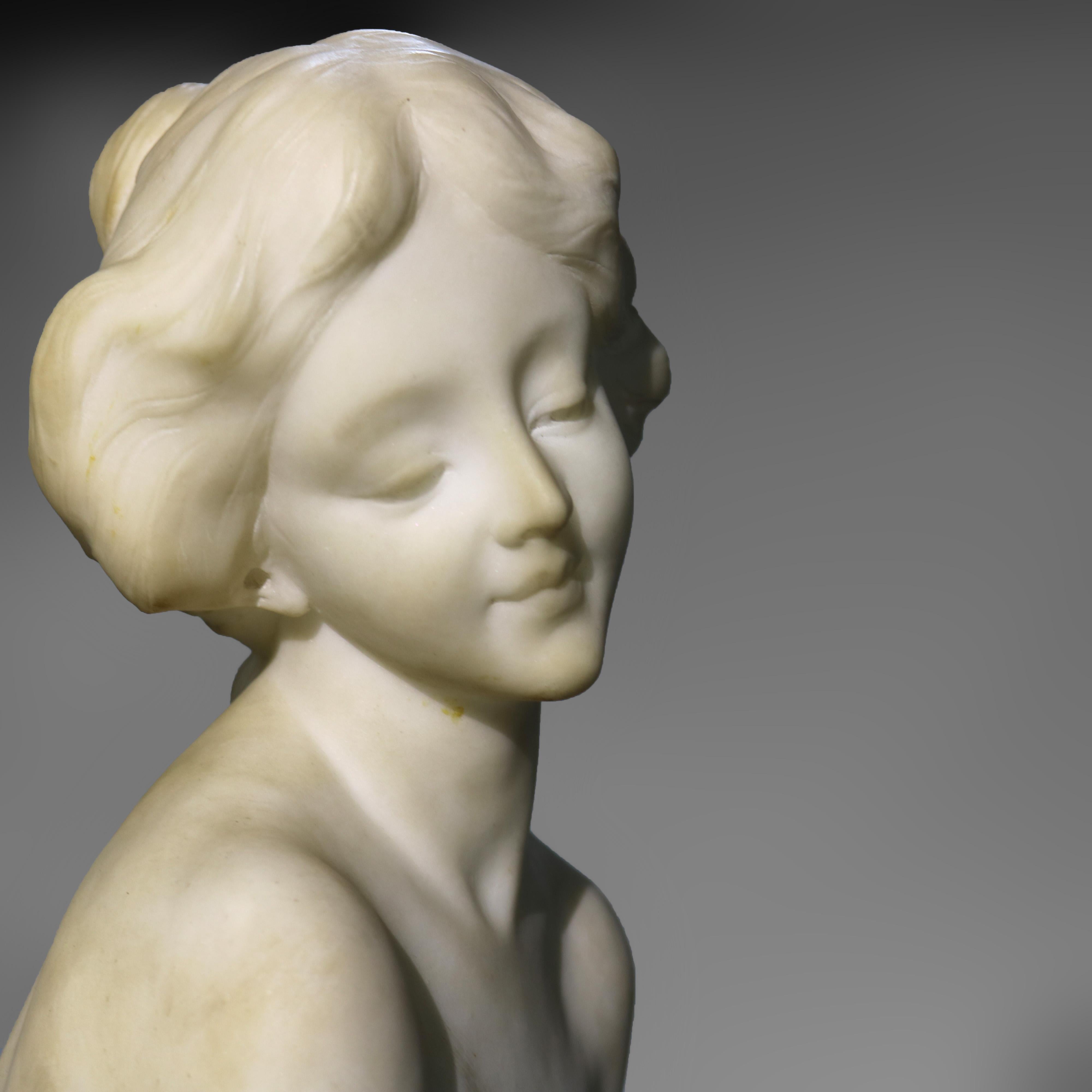 Antigua Escultura Neoclásica Italiana de Alabastro de Ninfa Firmada D. Zoi C1890 7