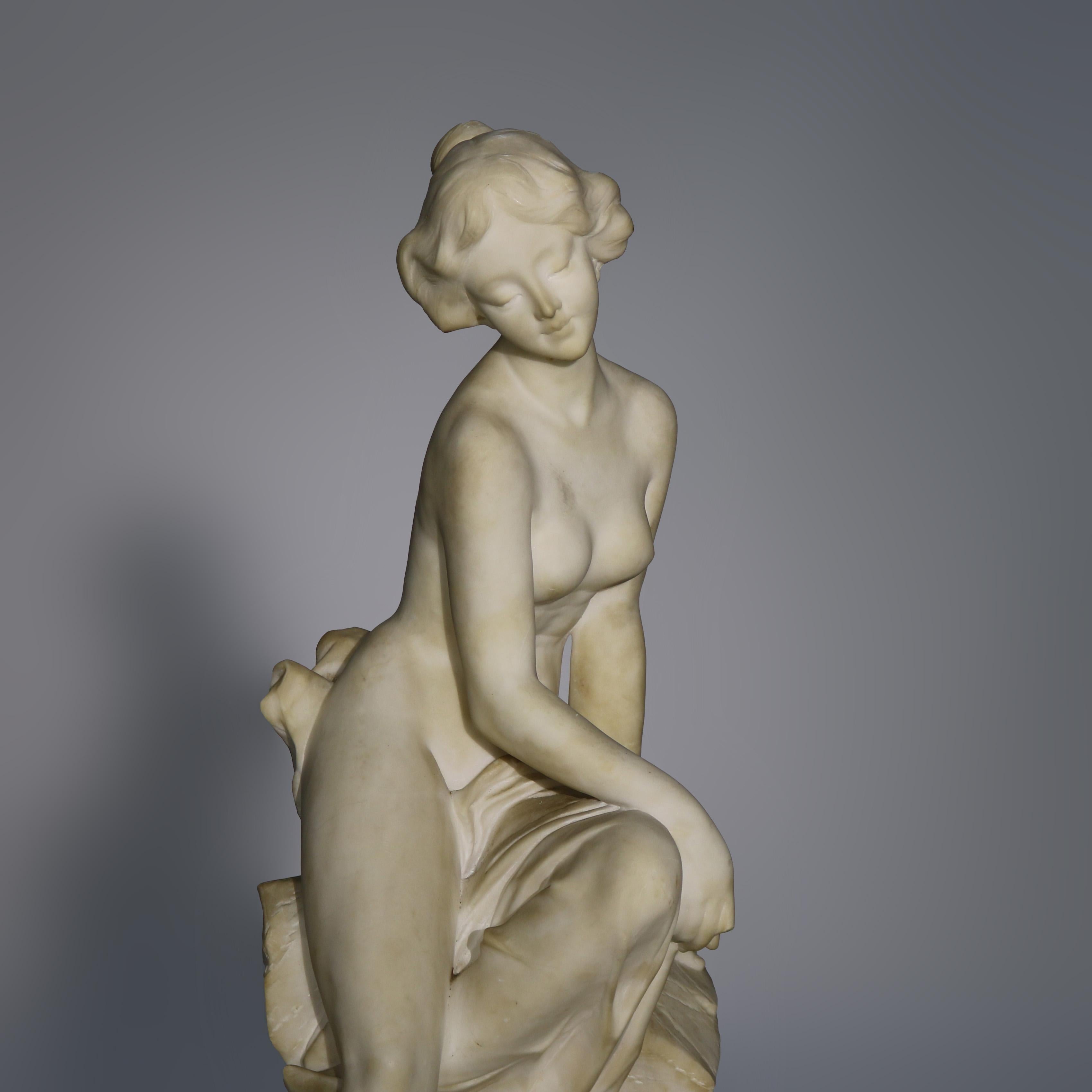 Antigua Escultura Neoclásica Italiana de Alabastro de Ninfa Firmada D. Zoi C1890 Neoclásico