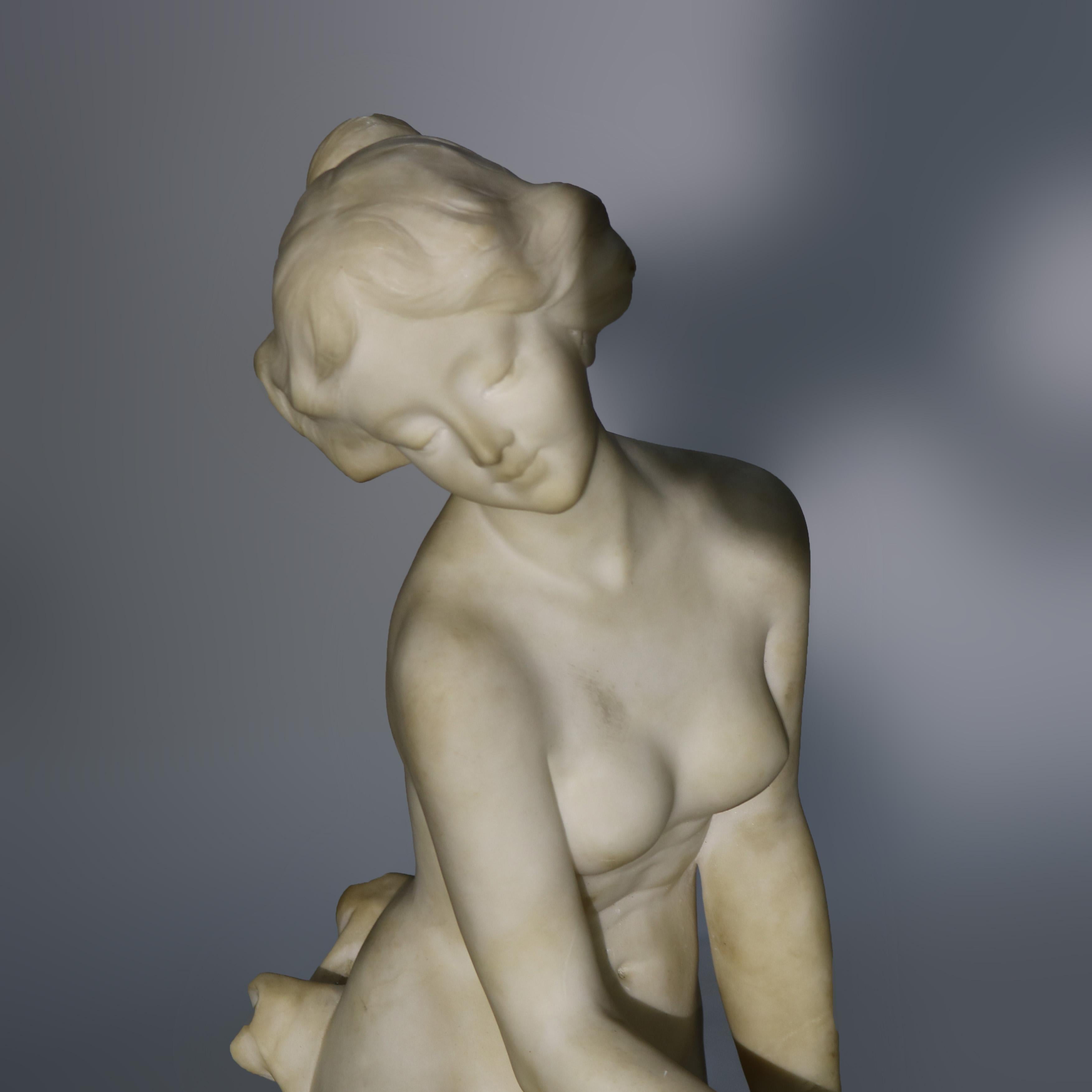 Antigua Escultura Neoclásica Italiana de Alabastro de Ninfa Firmada D. Zoi C1890 Tallado
