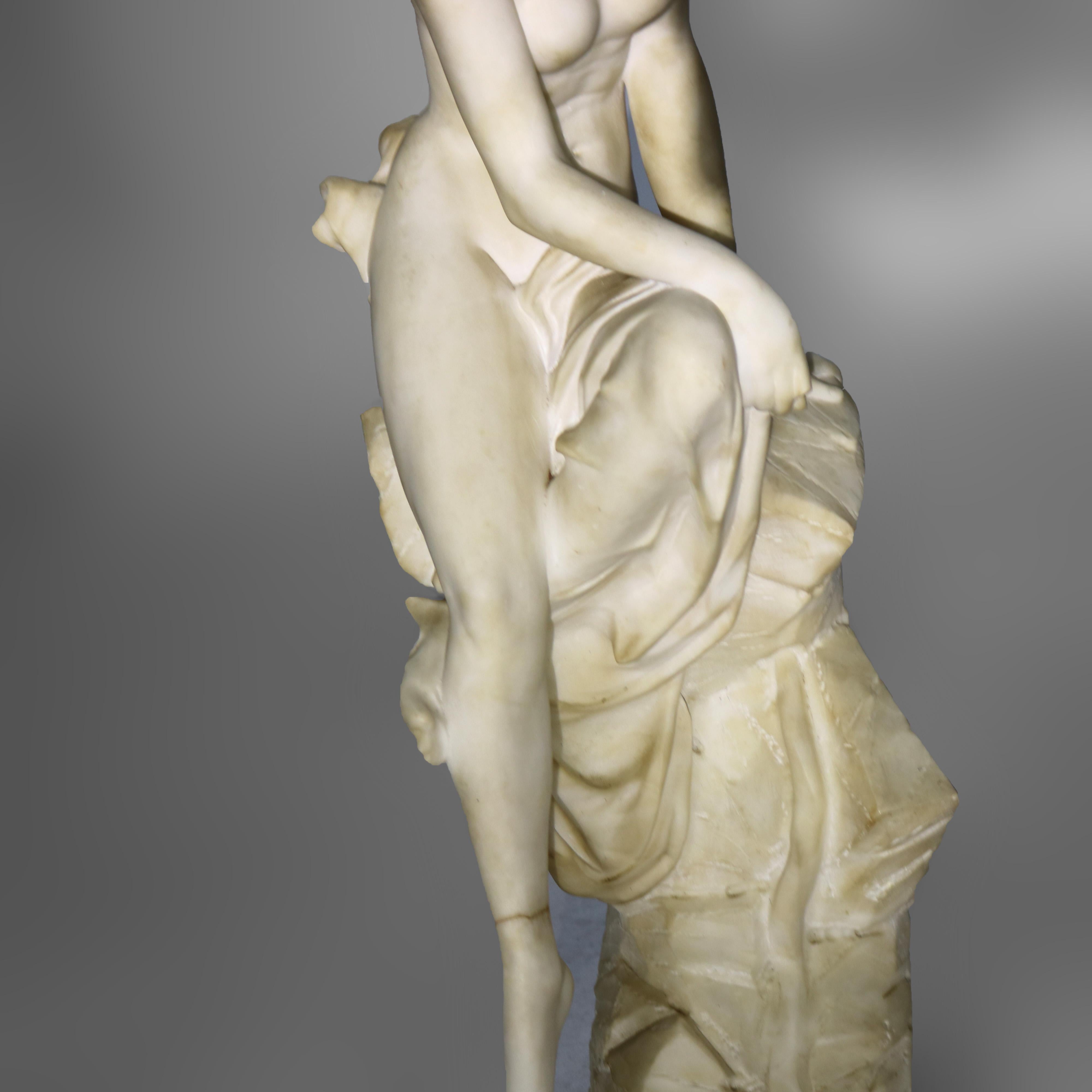 Antigua Escultura Neoclásica Italiana de Alabastro de Ninfa Firmada D. Zoi C1890 en Bueno Estado en Big Flats, NY