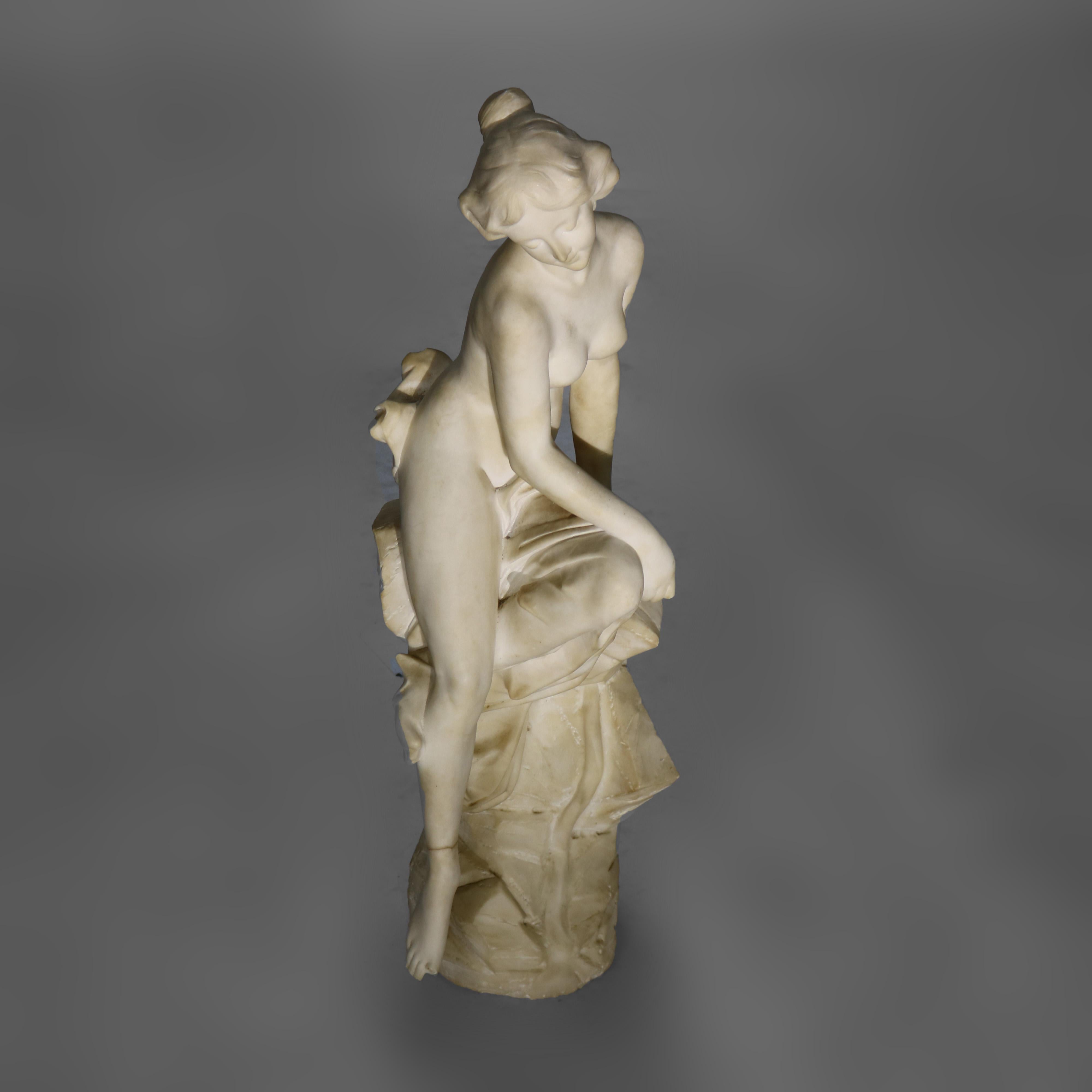 Antigua Escultura Neoclásica Italiana de Alabastro de Ninfa Firmada D. Zoi C1890 1