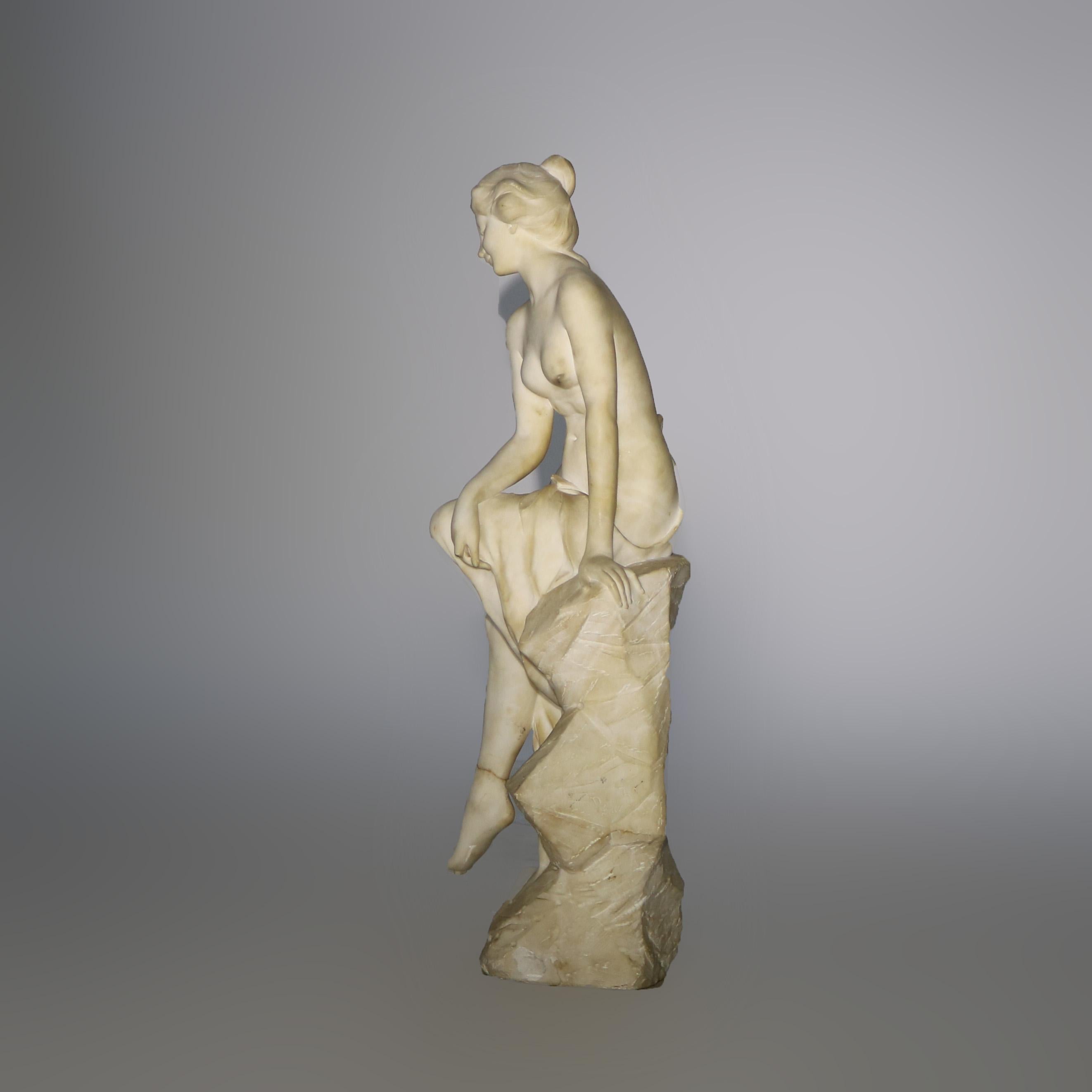 Antigua Escultura Neoclásica Italiana de Alabastro de Ninfa Firmada D. Zoi C1890 2
