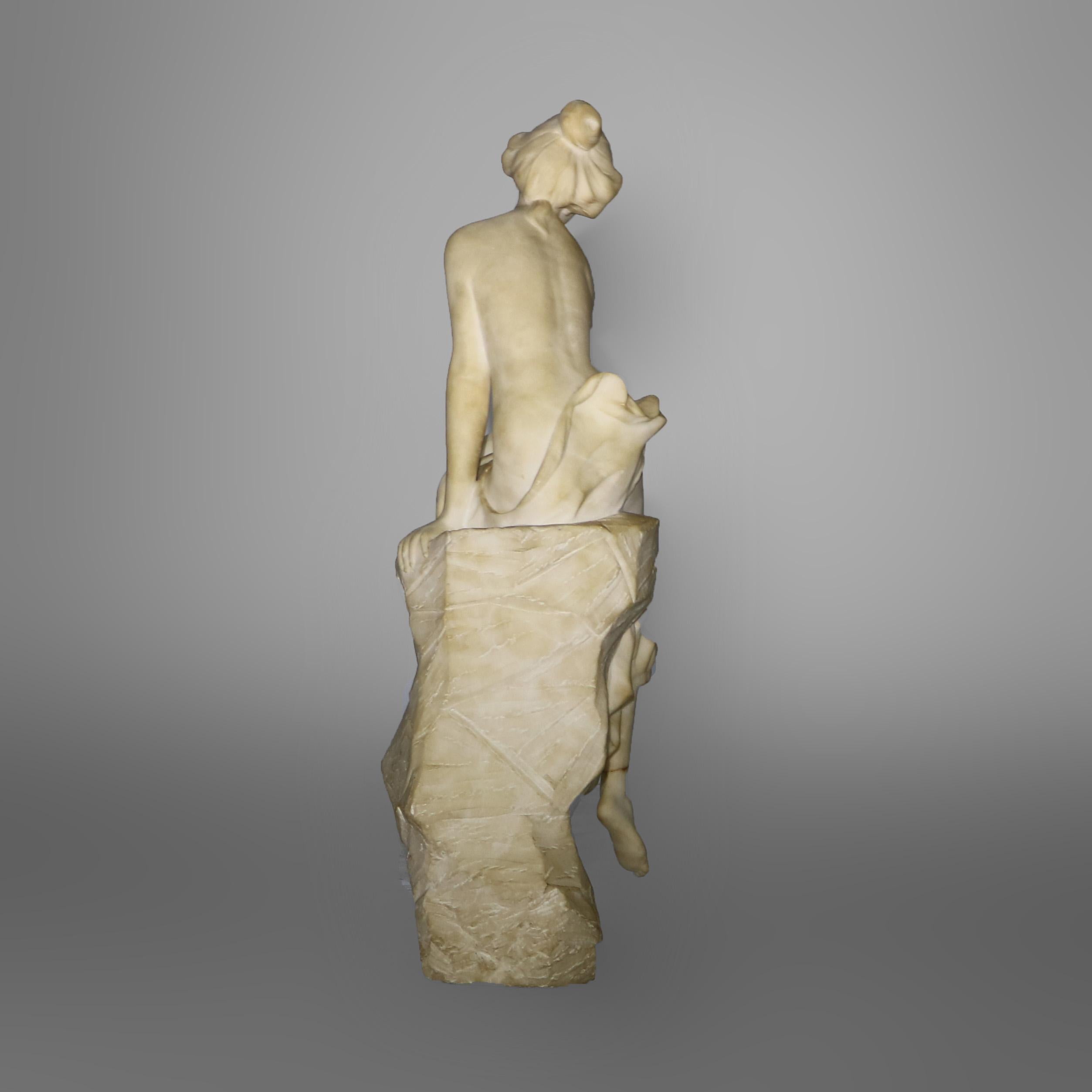 Antigua Escultura Neoclásica Italiana de Alabastro de Ninfa Firmada D. Zoi C1890 3