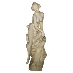 Antigua Escultura Neoclásica Italiana de Alabastro de Ninfa Firmada D. Zoi C1890