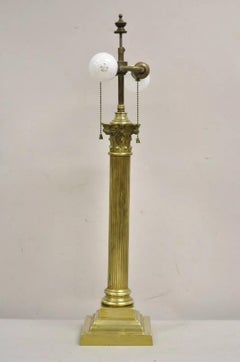 Antique Italian Neoclassical Brass Bronze Corinthian Column French Table Lamp
