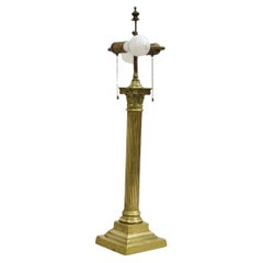 Antique Italian Neoclassical Brass Bronze Corinthian Column French Table Lamp