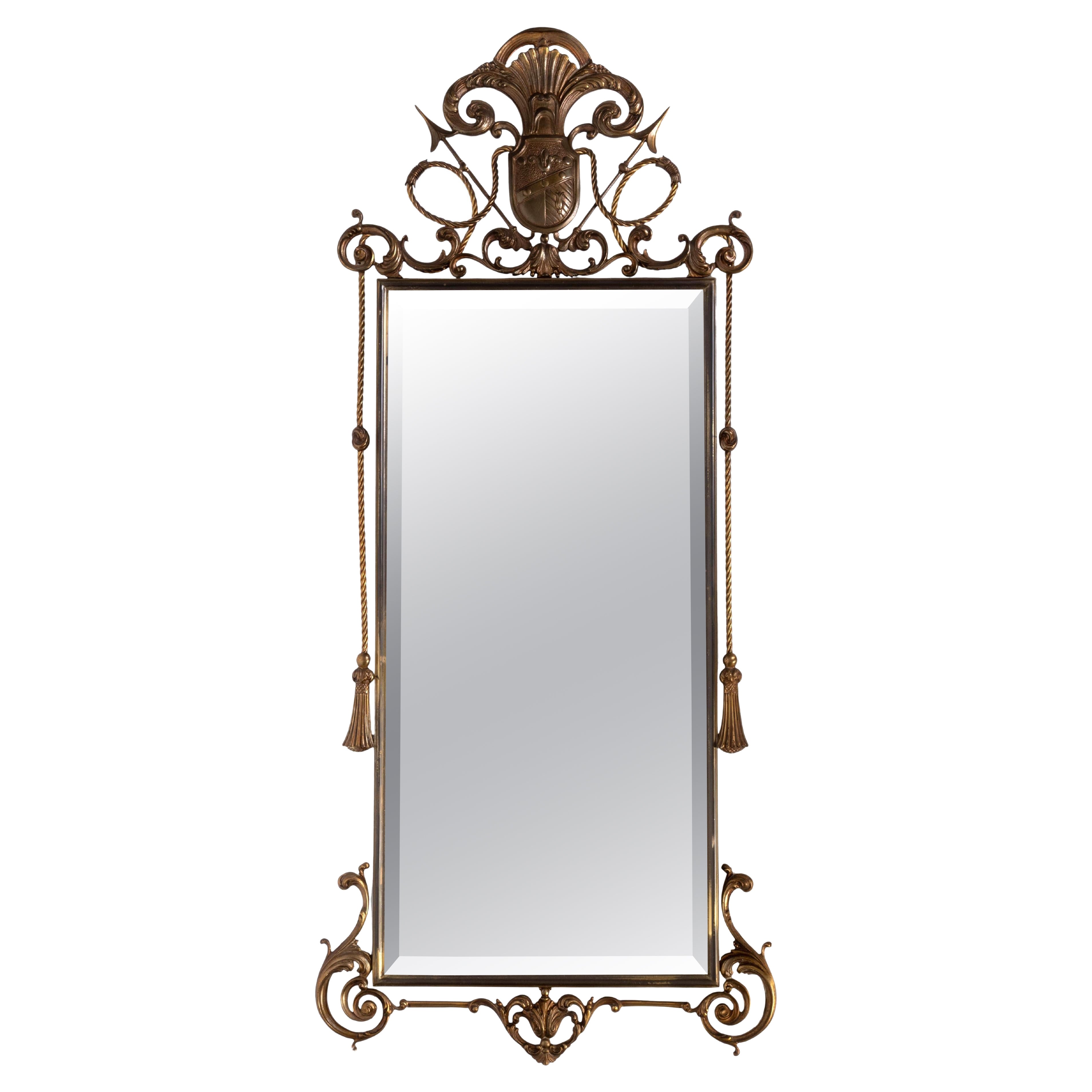 Antique Italian Neoclassical Brass Pier Mirror Long And Narrow Proportions