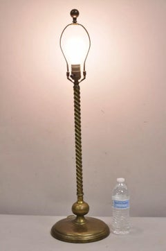 Antique Italian Neoclassical Brass Spiral Column Candlestick Table Lamp