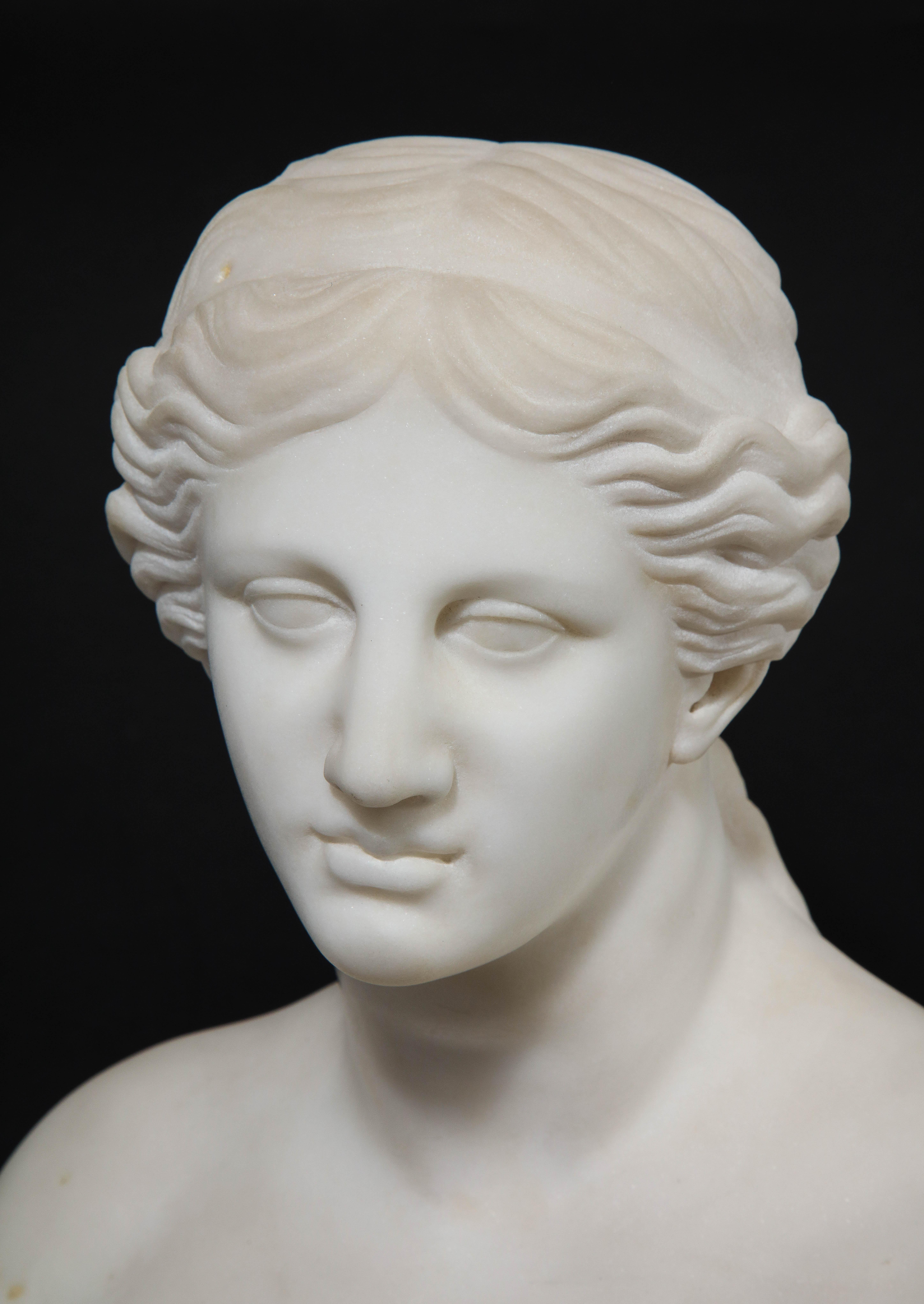 Hand-Carved Antique Italian Neoclassical Carrara Marble Bust of Daphne, Apollo's First Love For Sale
