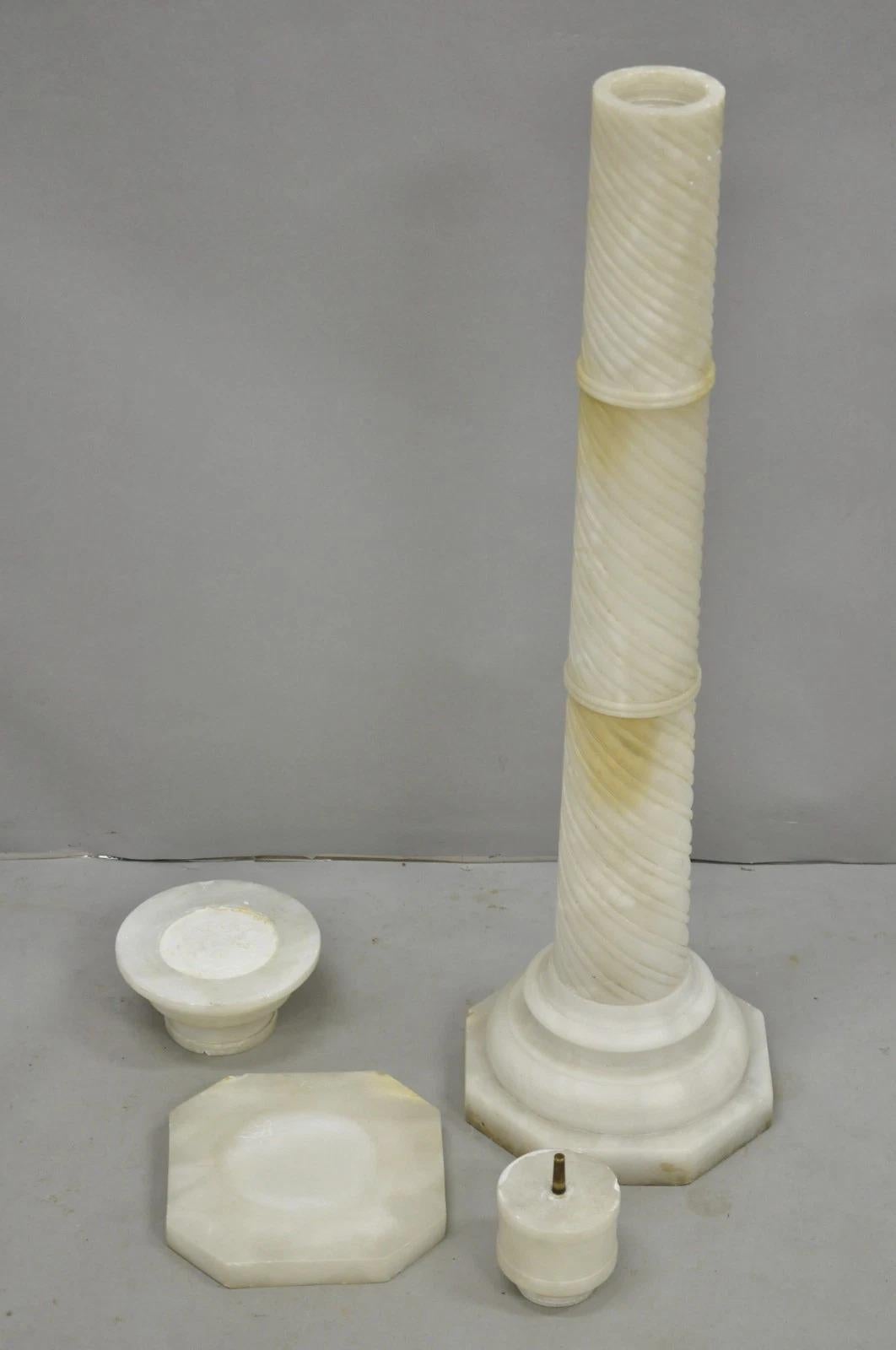 Antique Italian Neoclassical Carved Alabaster Spiral Column Narrow Pedestal For Sale 5