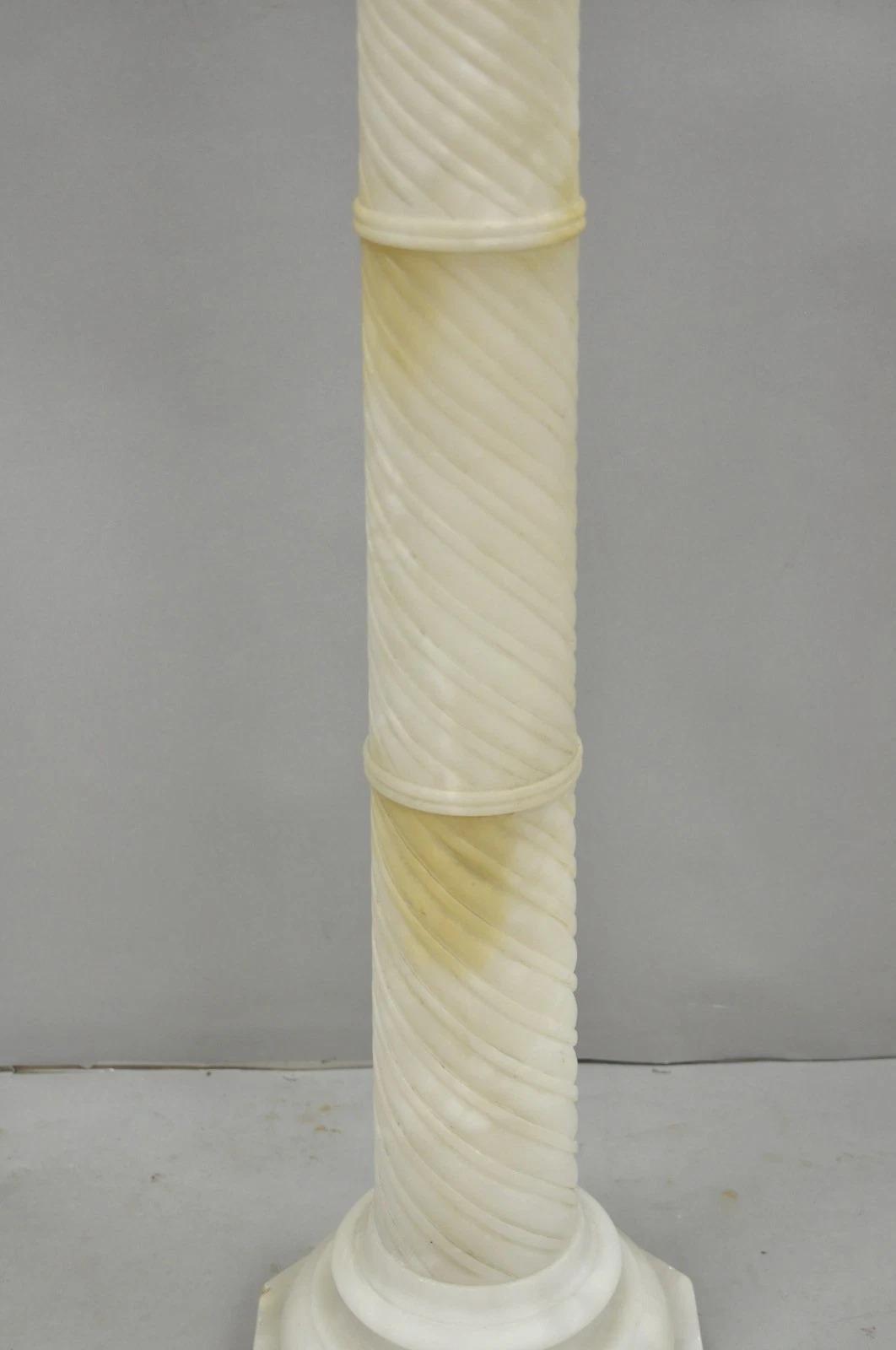Antique Italian Neoclassical Carved Alabaster Spiral Column Narrow Pedestal For Sale 6