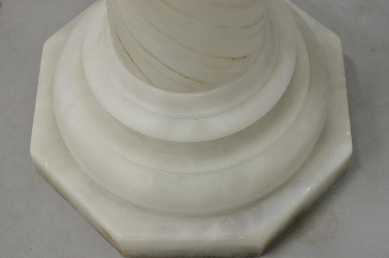 Antique Italian Neoclassical Carved Alabaster Spiral Column Narrow Pedestal For Sale 7