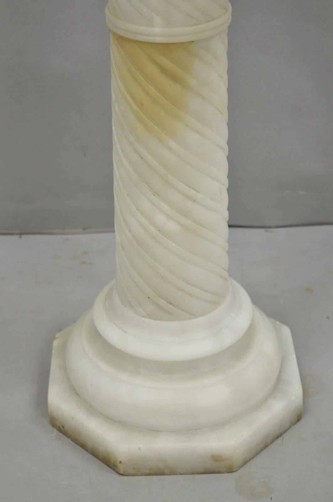 20th Century Antique Italian Neoclassical Carved Alabaster Spiral Column Narrow Pedestal For Sale