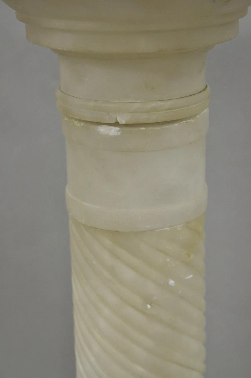 Antique Italian Neoclassical Carved Alabaster Spiral Column Narrow Pedestal For Sale 4
