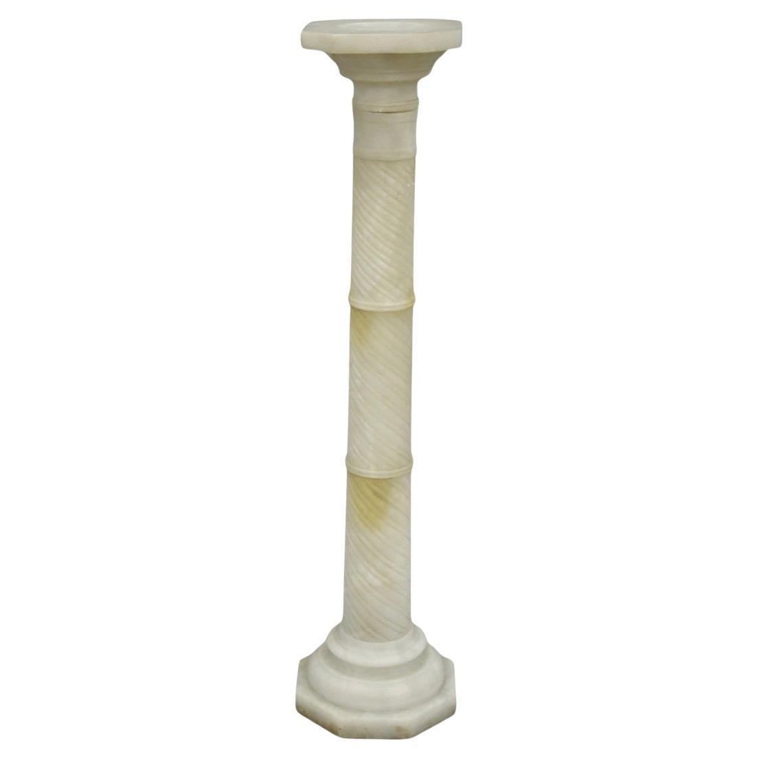 Antique Italian Neoclassical Carved Alabaster Spiral Column Narrow Pedestal For Sale