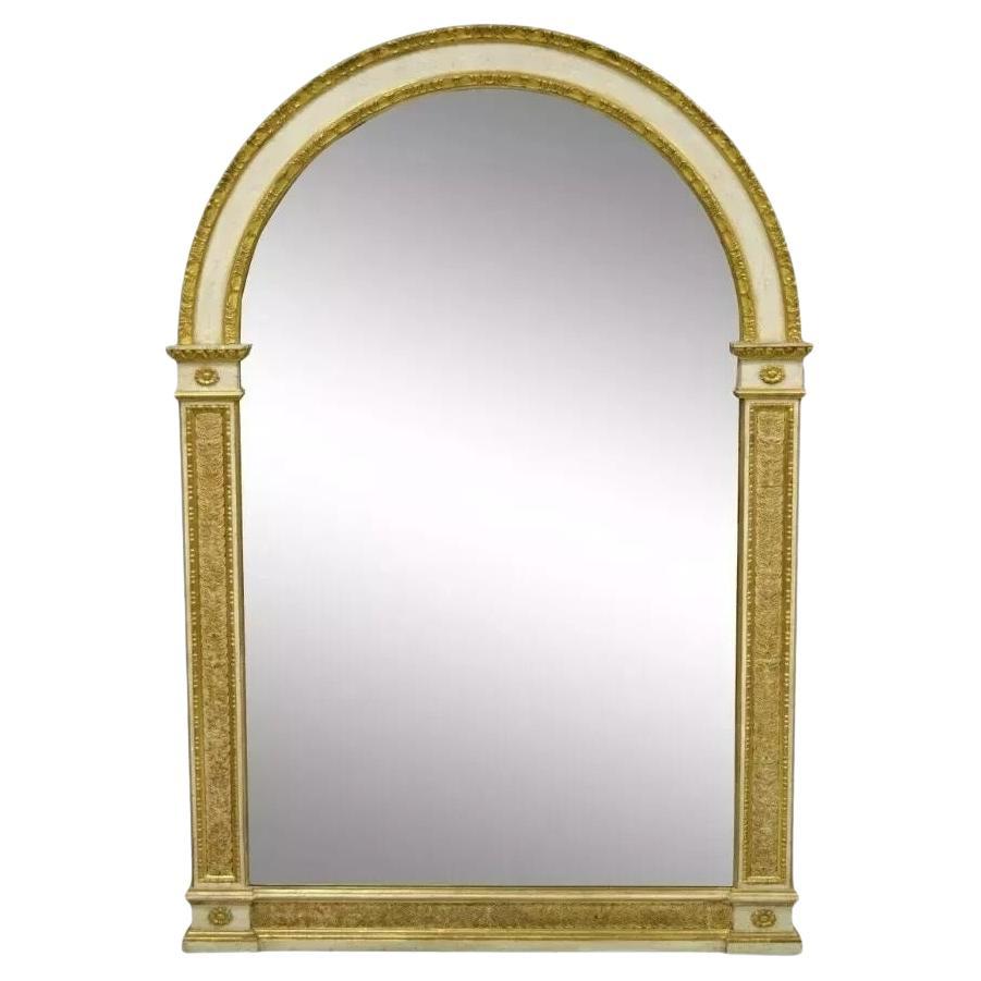 Antique Italian Neoclassical Carved Gold Giltwood Arched Large Wall Mirror