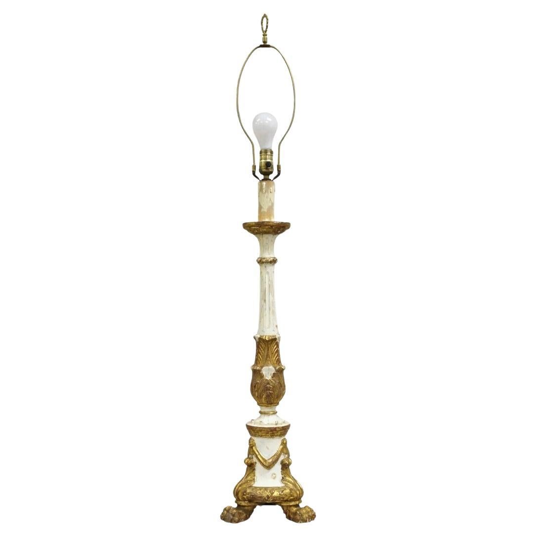 Antica lampada da tavolo neoclassica italiana intagliata in oro e legno dorato Whiting