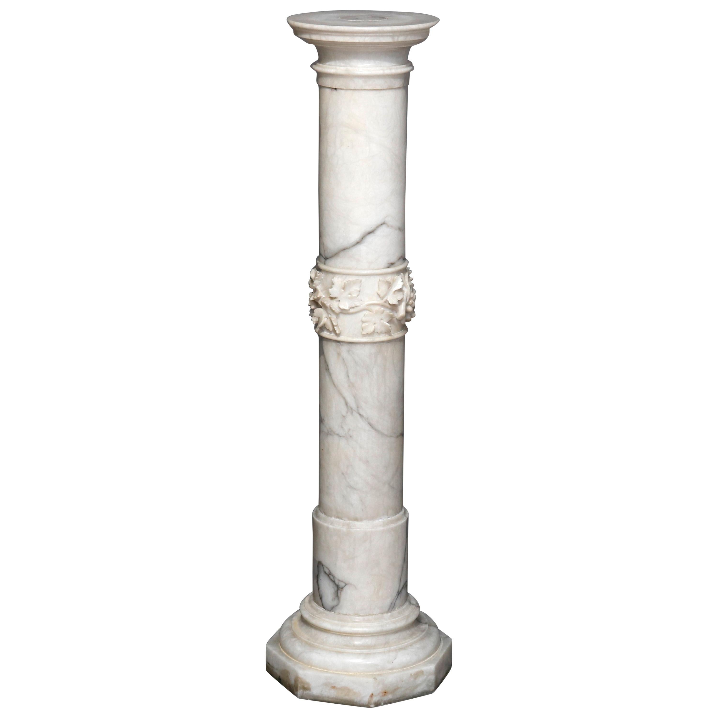 Antique Italian Neoclassical Carved Marble Sculpture Display Pedestal circa 1890