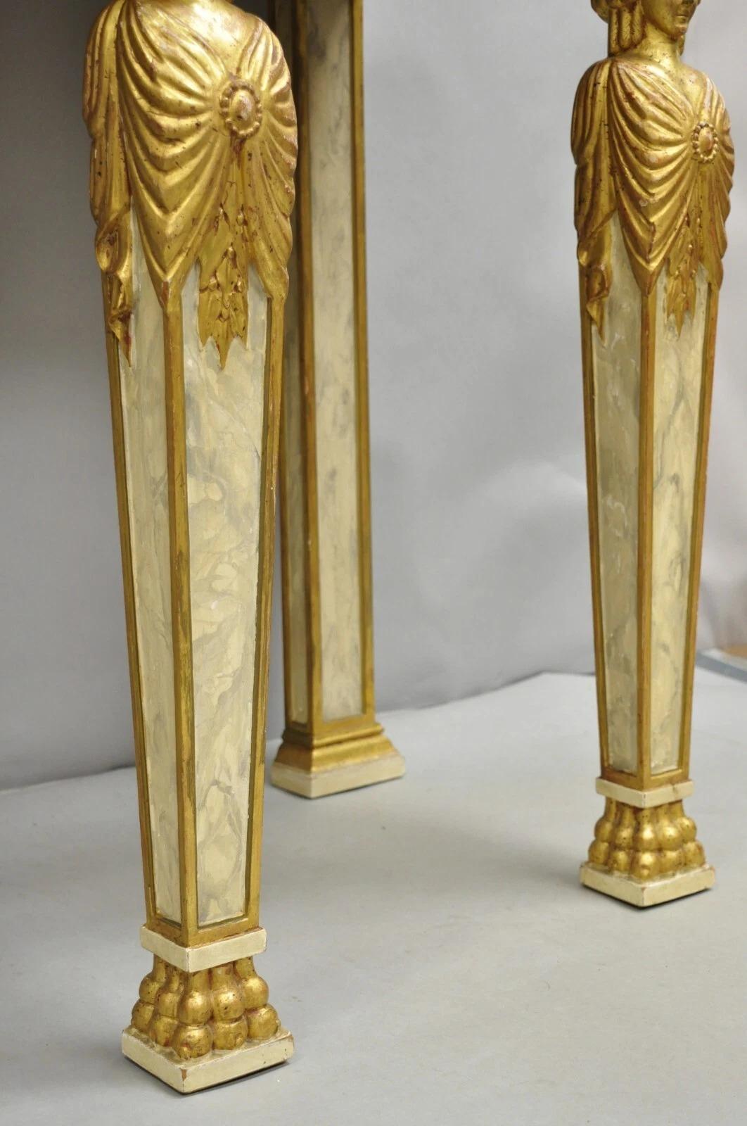 Antique Italian Neoclassical Cream & Gold Marble Top Figural Long Console Table im Angebot 3
