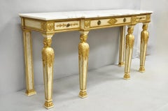 Antique Italian Neoclassical Cream & Gold Marble Top Figural Long Console Table