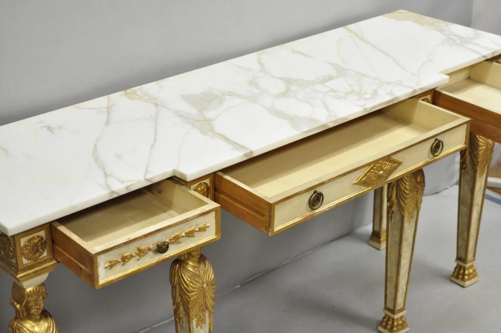 Antique Italian Neoclassical Cream & Gold Marble Top Figural Long Console Table (Unbekannt) im Angebot
