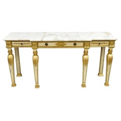 Antique Italian Neoclassical Cream & Gold Marble Top Figural Long Console Table