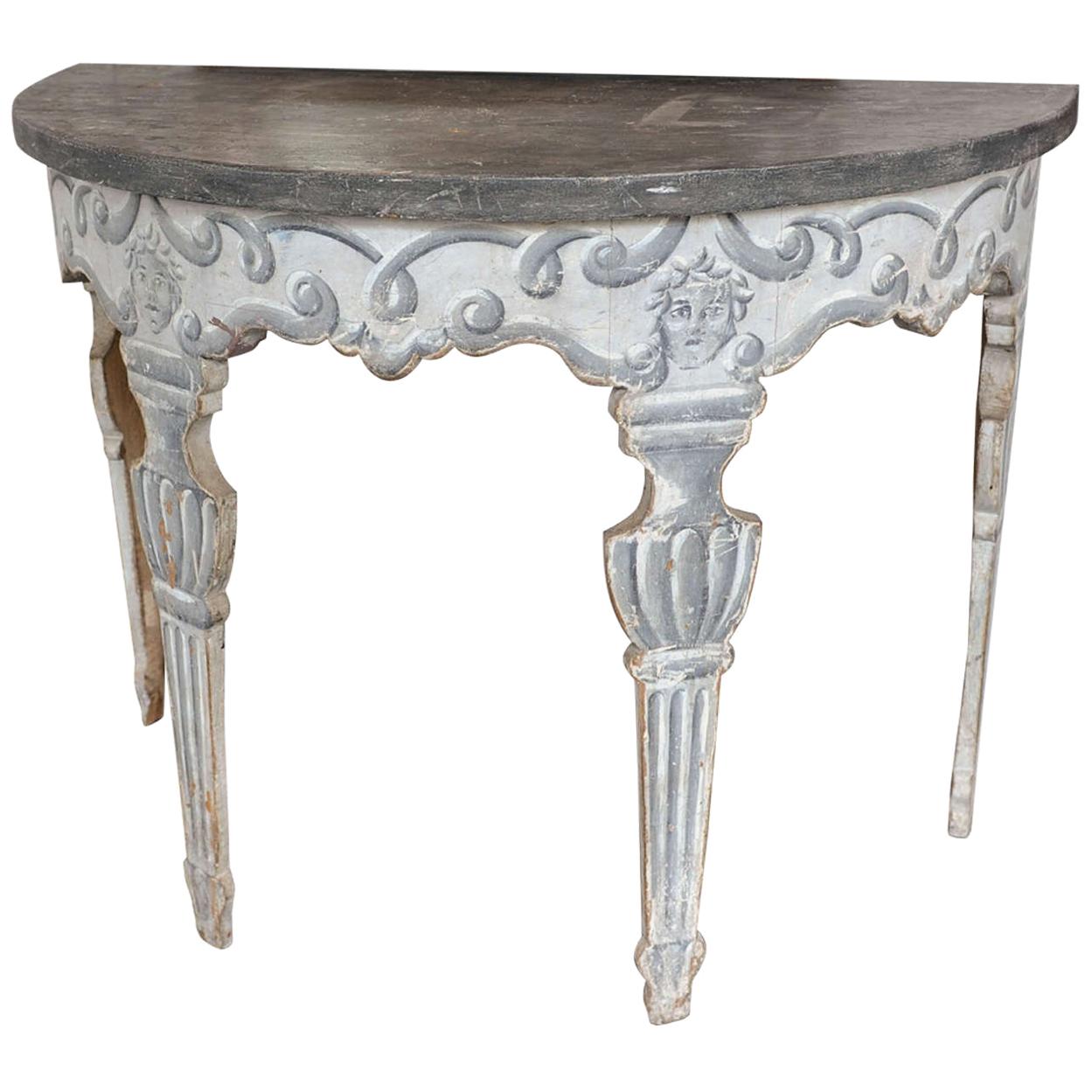 Ancienne table d'appoint italienne néoclassique en demi-lune, datant d'environ 1800