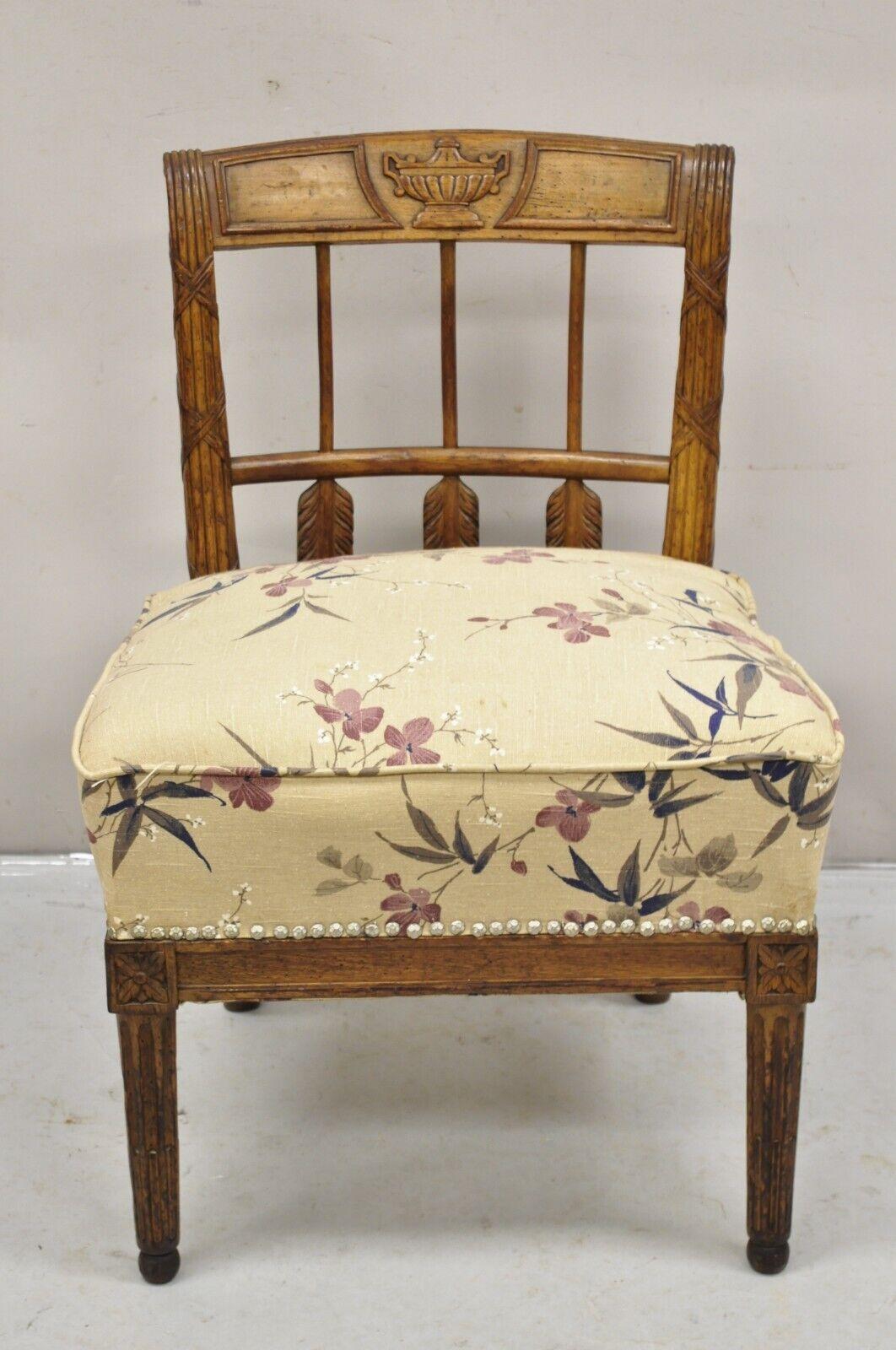 Antique Italian Neoclassical French Louis XVI Carved Walnut Low Boudoir Chair In Good Condition For Sale In Philadelphia, PA
