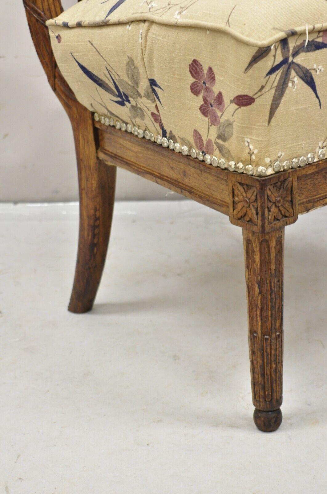 Antique Italian Neoclassical French Louis XVI Carved Walnut Low Boudoir Chair For Sale 1