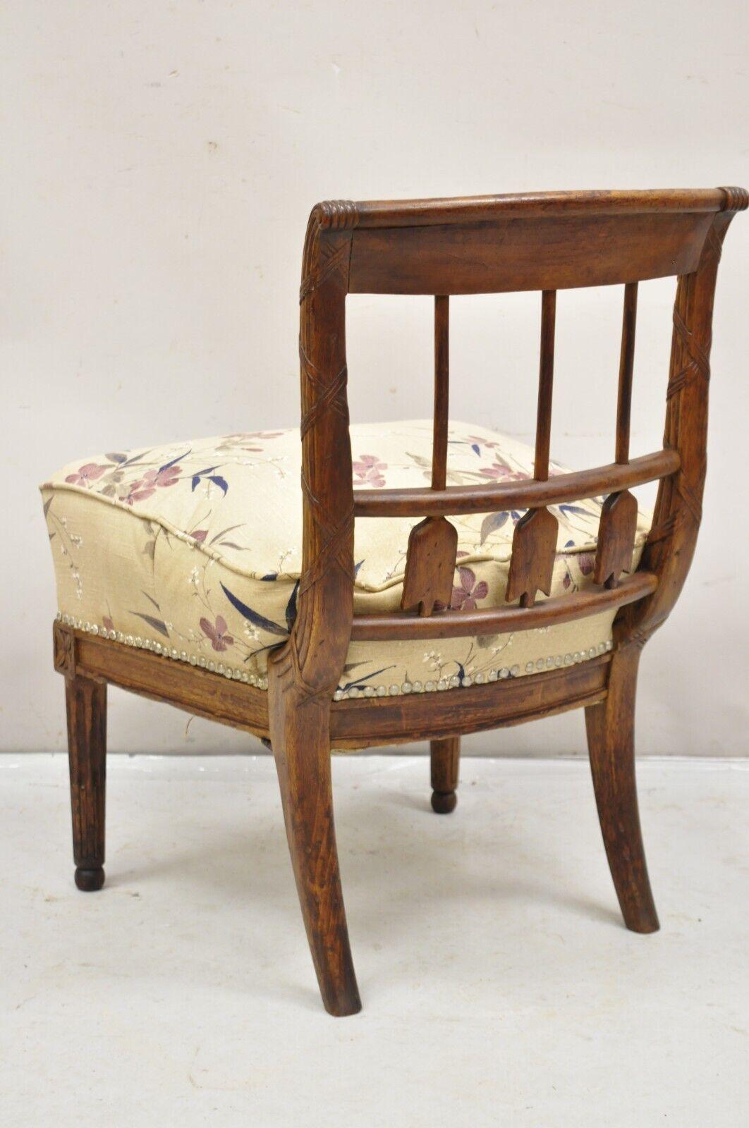 Antique Italian Neoclassical French Louis XVI Carved Walnut Low Boudoir Chair For Sale 3