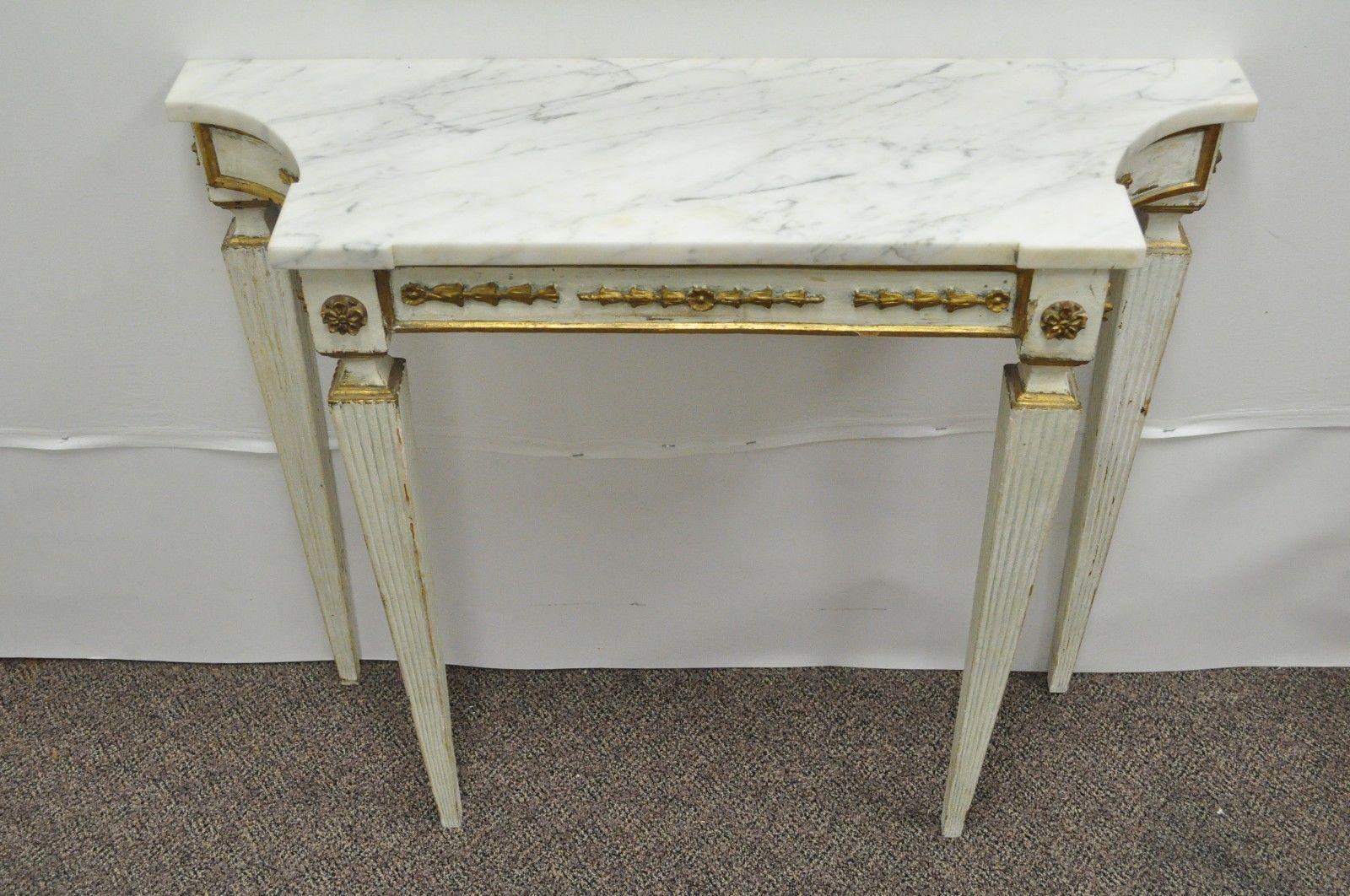 Antique Italian Neoclassical French Louis XVI Marble Top Console Table & Mirror In Good Condition In Philadelphia, PA