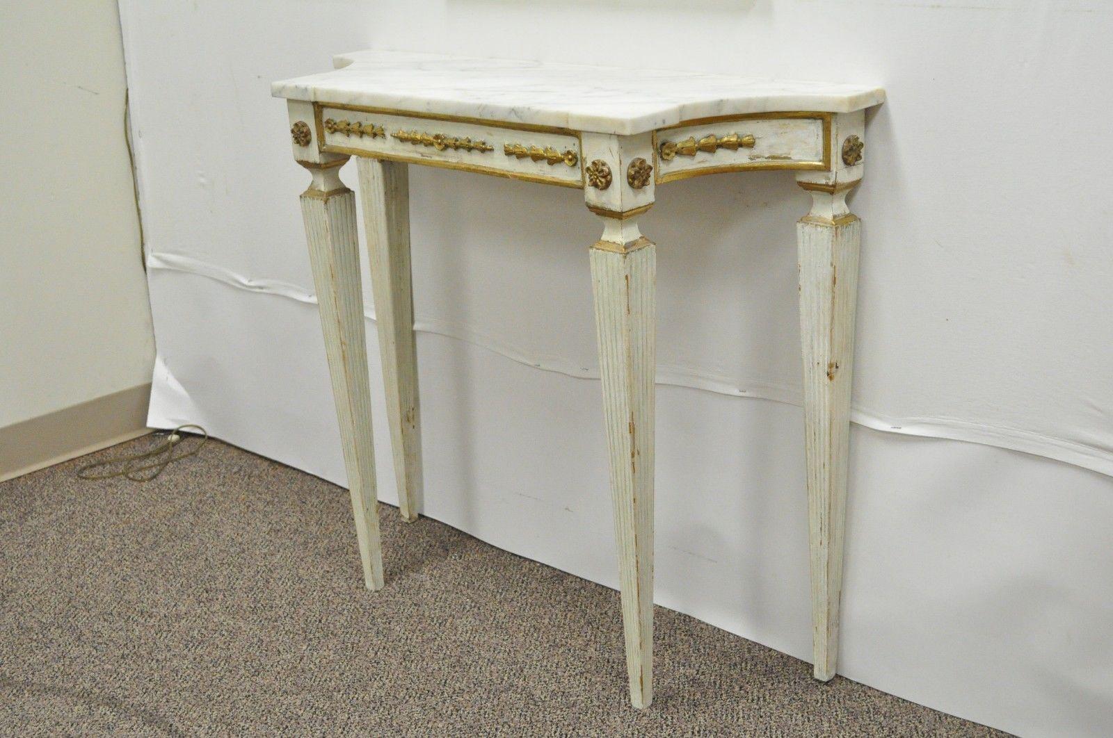 Antique Italian Neoclassical French Louis XVI Marble Top Console Table & Mirror 1