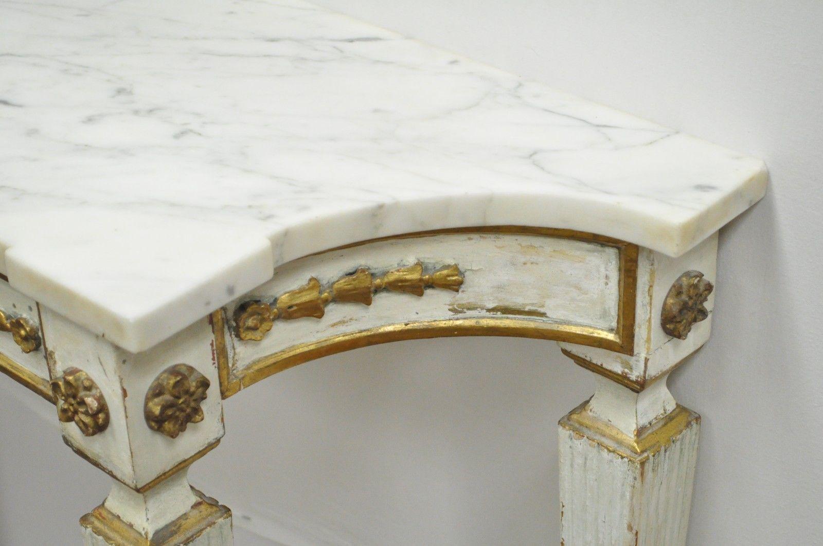 Antique Italian Neoclassical French Louis XVI Marble Top Console Table & Mirror 4