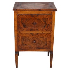 Antique Italian Neoclassical Fruitwood & Walnut Bedside Table Commode Nightstand