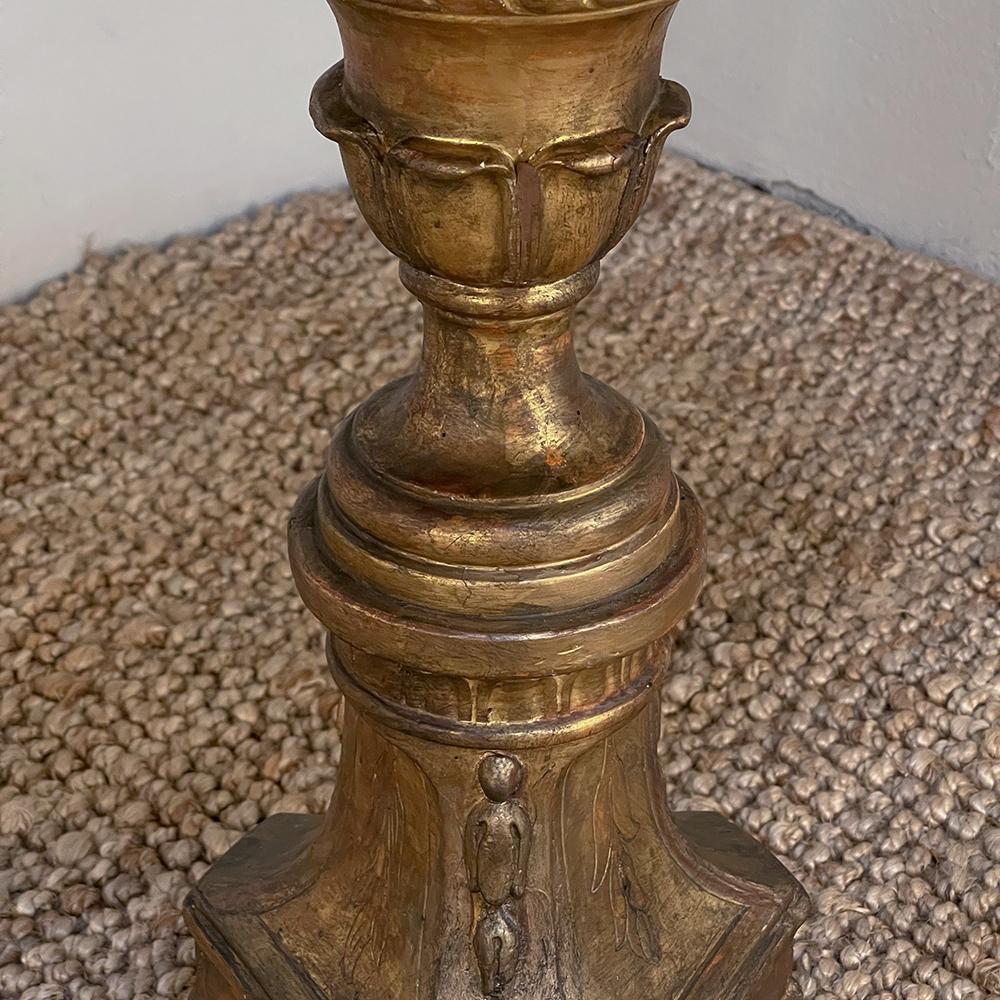Antique Italian Neoclassical Gilded Faux-Marble Lamp Table For Sale 3
