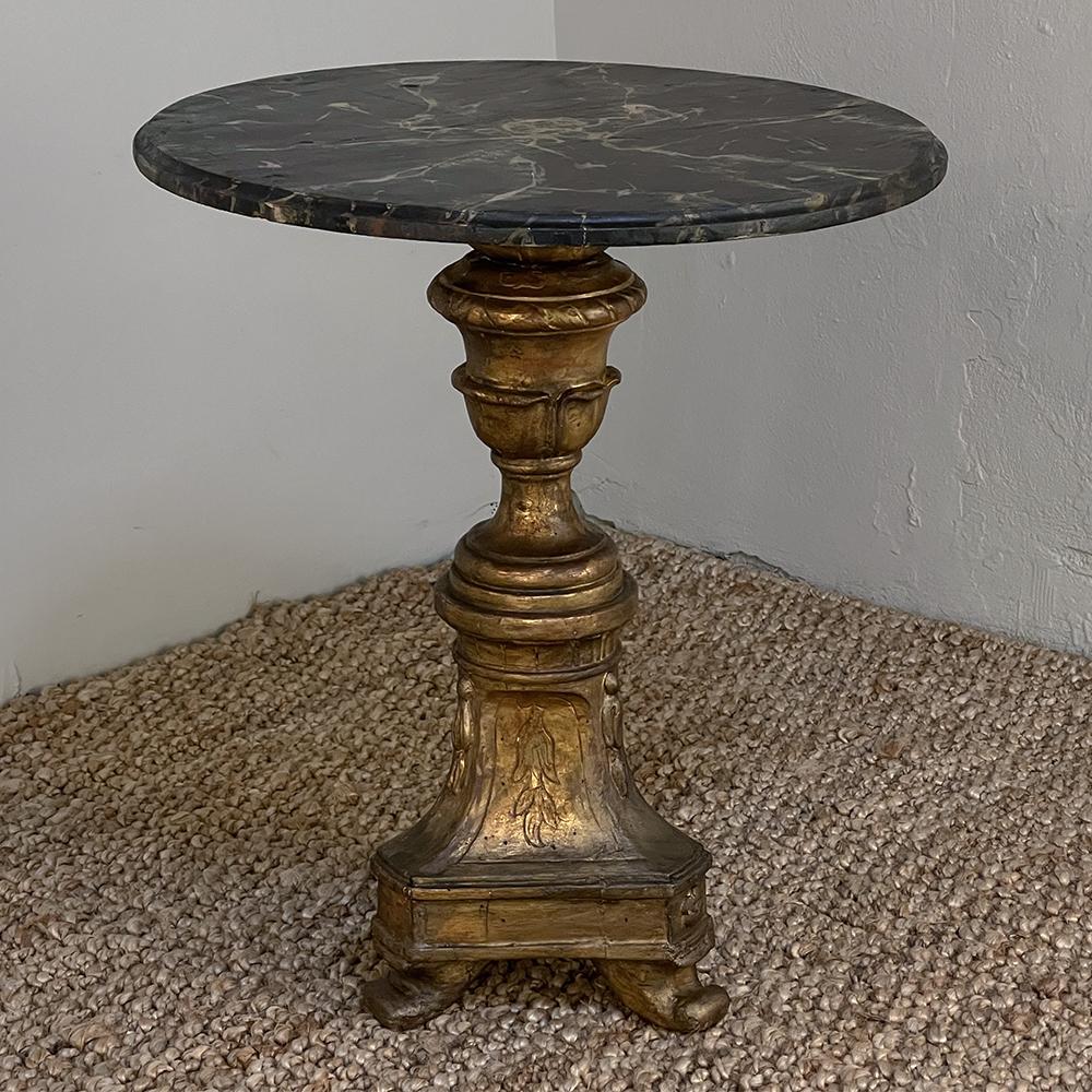 Neoclassical Revival Antique Italian Neoclassical Gilded Faux-Marble Lamp Table For Sale