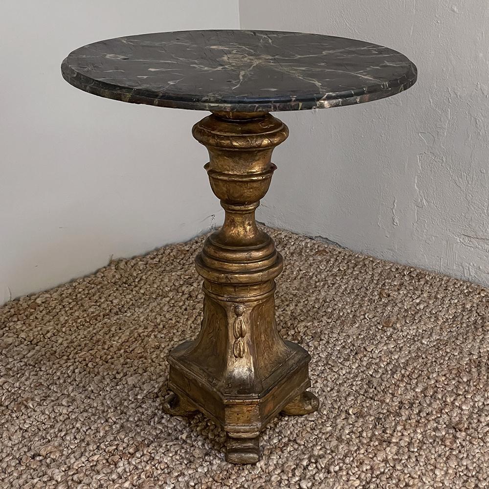 Hand-Painted Antique Italian Neoclassical Gilded Faux-Marble Lamp Table For Sale