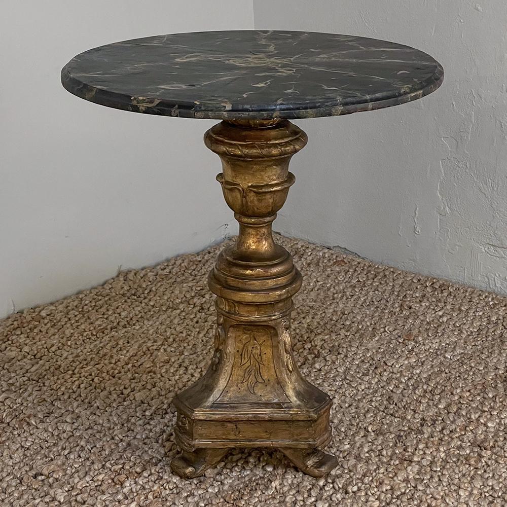 Antique Italian Neoclassical Gilded Faux-Marble Lamp Table In Good Condition For Sale In Dallas, TX