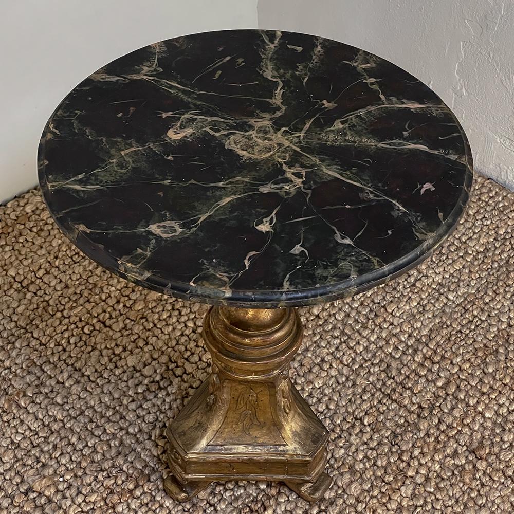 Late 19th Century Antique Italian Neoclassical Gilded Faux-Marble Lamp Table For Sale