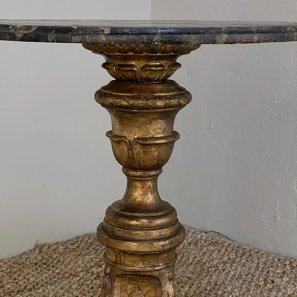 Pine Antique Italian Neoclassical Gilded Faux-Marble Lamp Table For Sale