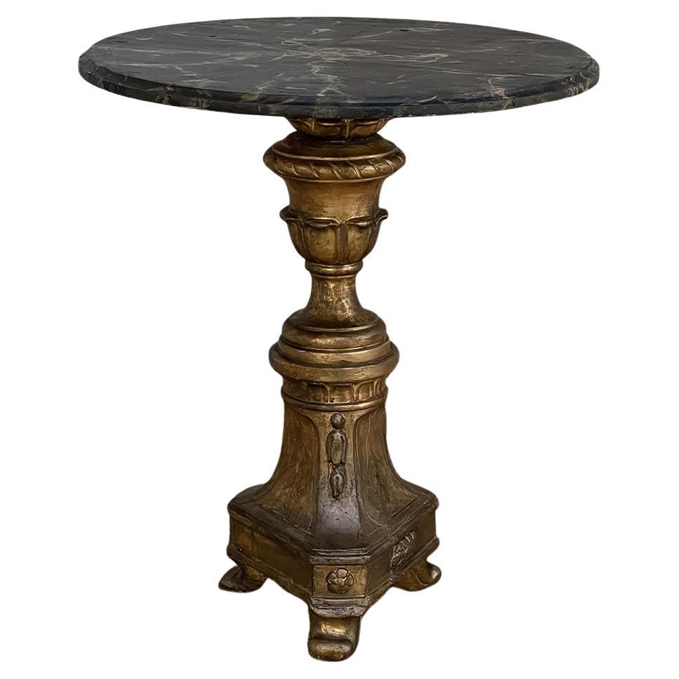 Antique Italian Neoclassical Gilded Faux-Marble Lamp Table For Sale