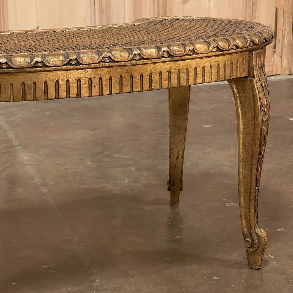 Antique Italian Neoclassical Giltwood & Caned Vanity Bench For Sale 4