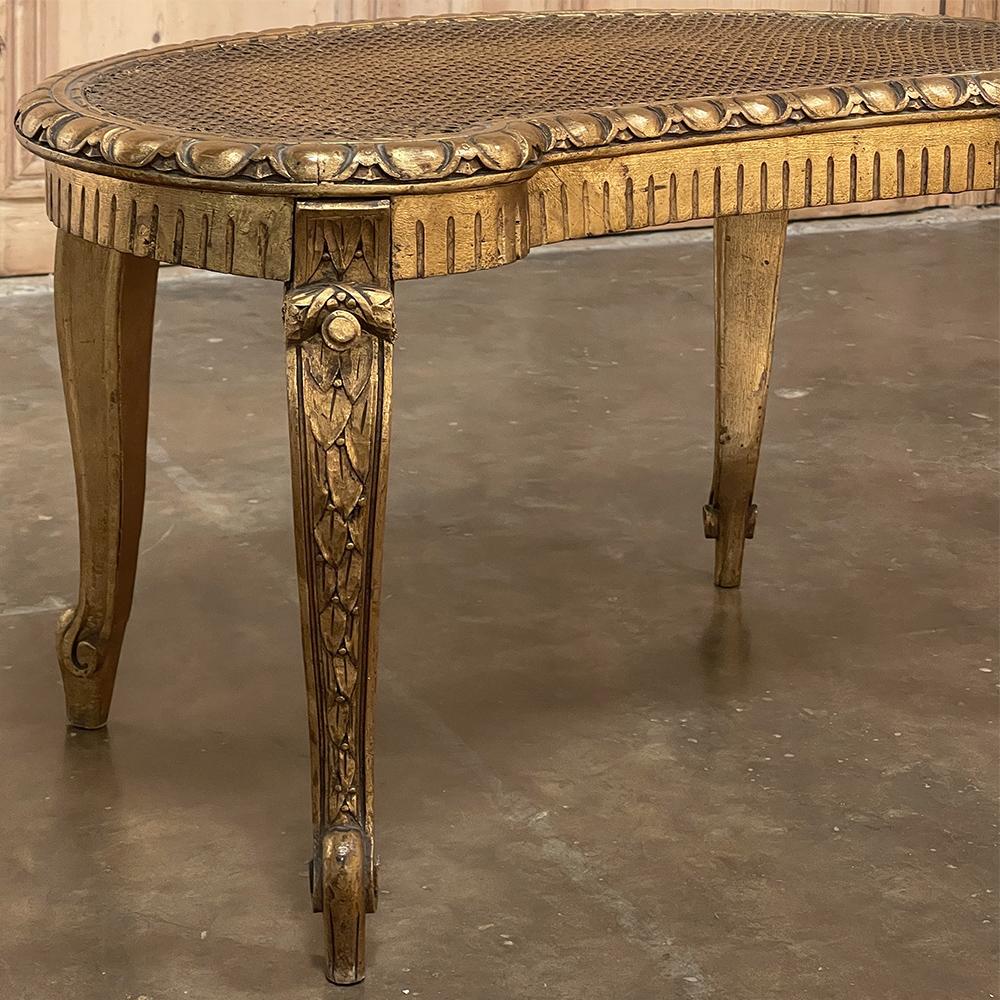 20th Century Antique Italian Neoclassical Giltwood & Caned Vanity Bench For Sale