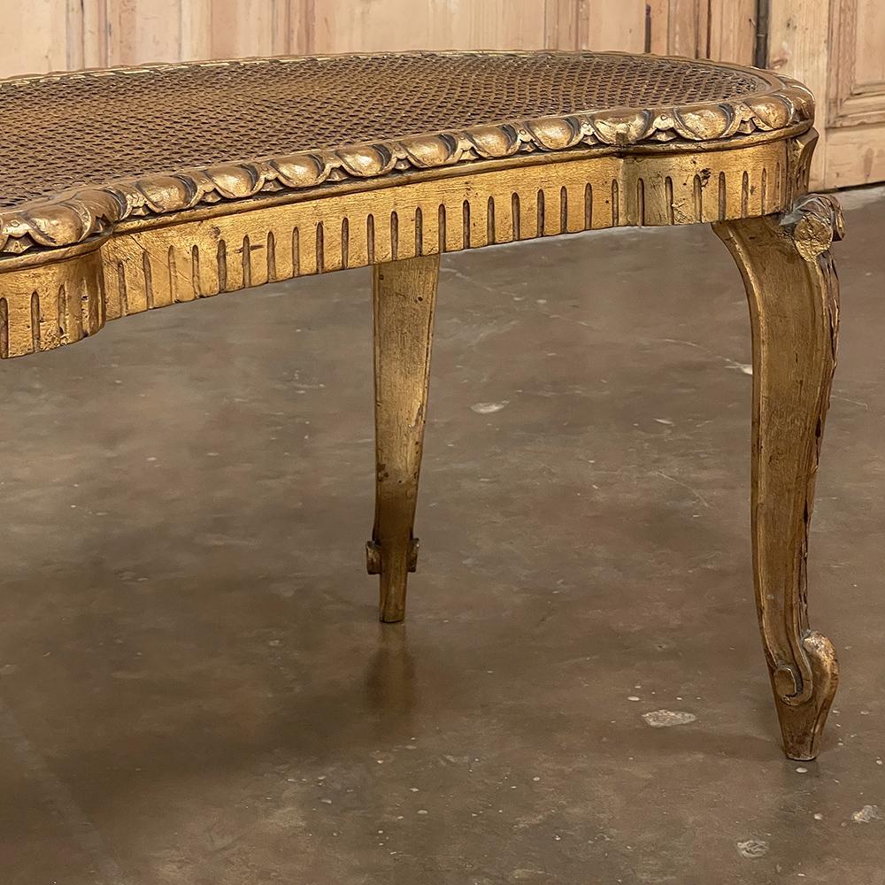 Antique Italian Neoclassical Giltwood & Caned Vanity Bench For Sale 1