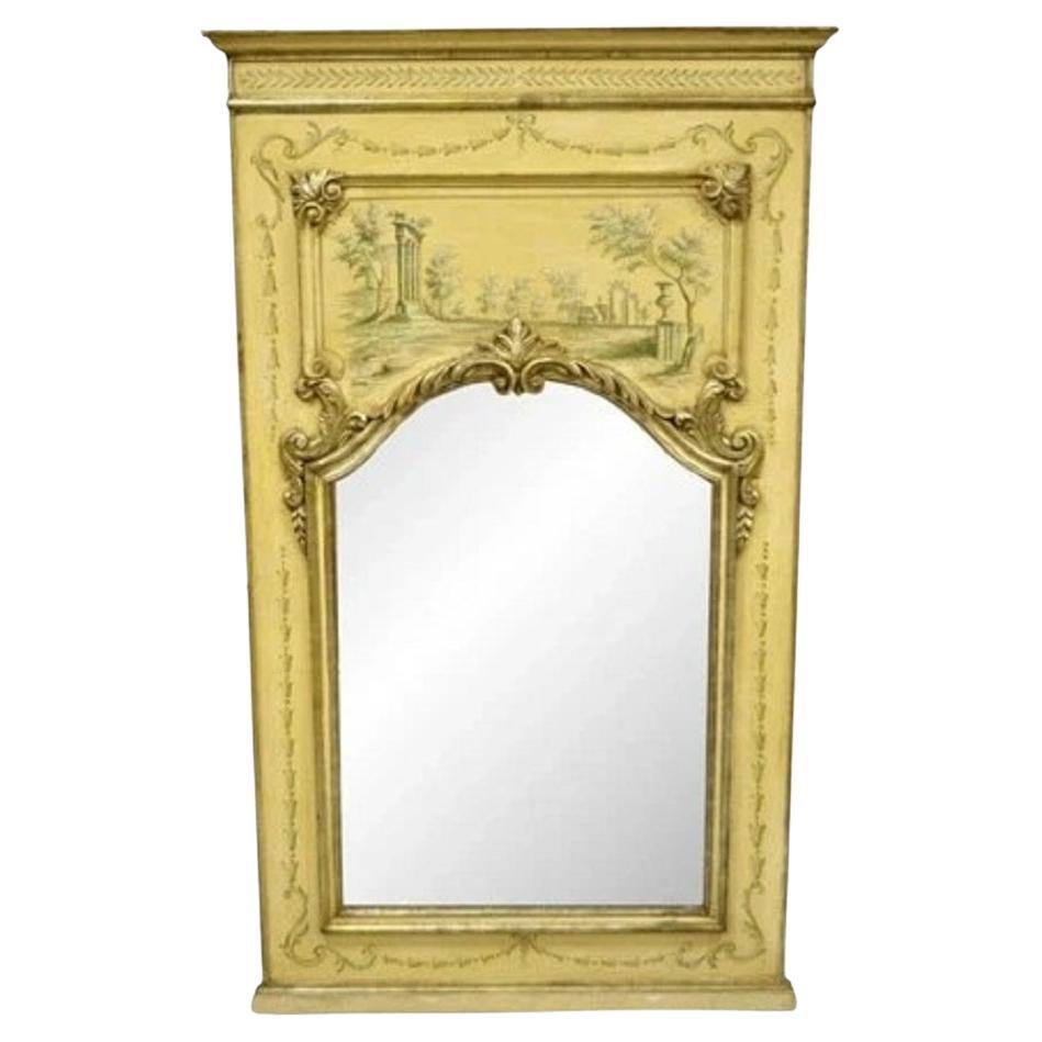 Antique Mirror italiano neoclassico in legno dorato dipinto a mano da 59 pollici in vendita