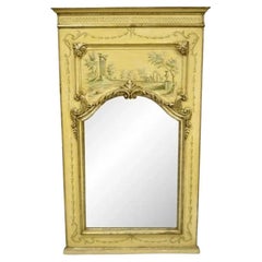 Antique Mirror italiano neoclassico in legno dorato dipinto a mano da 59 pollici
