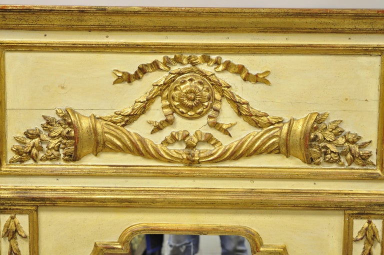 Antique Italian Neoclassical Gold Giltwood Large Trumeau Wall Mirror In Good Condition For Sale In Philadelphia, PA