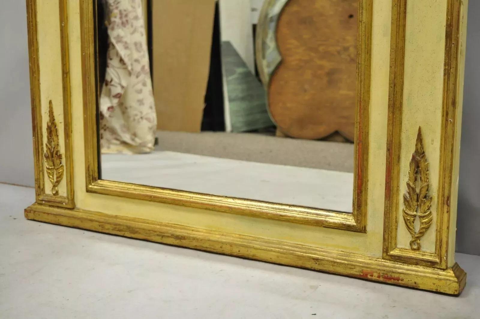 Antique Italian Neoclassical Gold Giltwood Large 58x40 Trumeau Wall Mirror In Good Condition For Sale In Philadelphia, PA