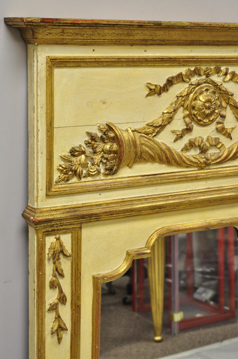 Antique Italian Neoclassical Gold Giltwood Large Trumeau Wall Mirror For Sale 1