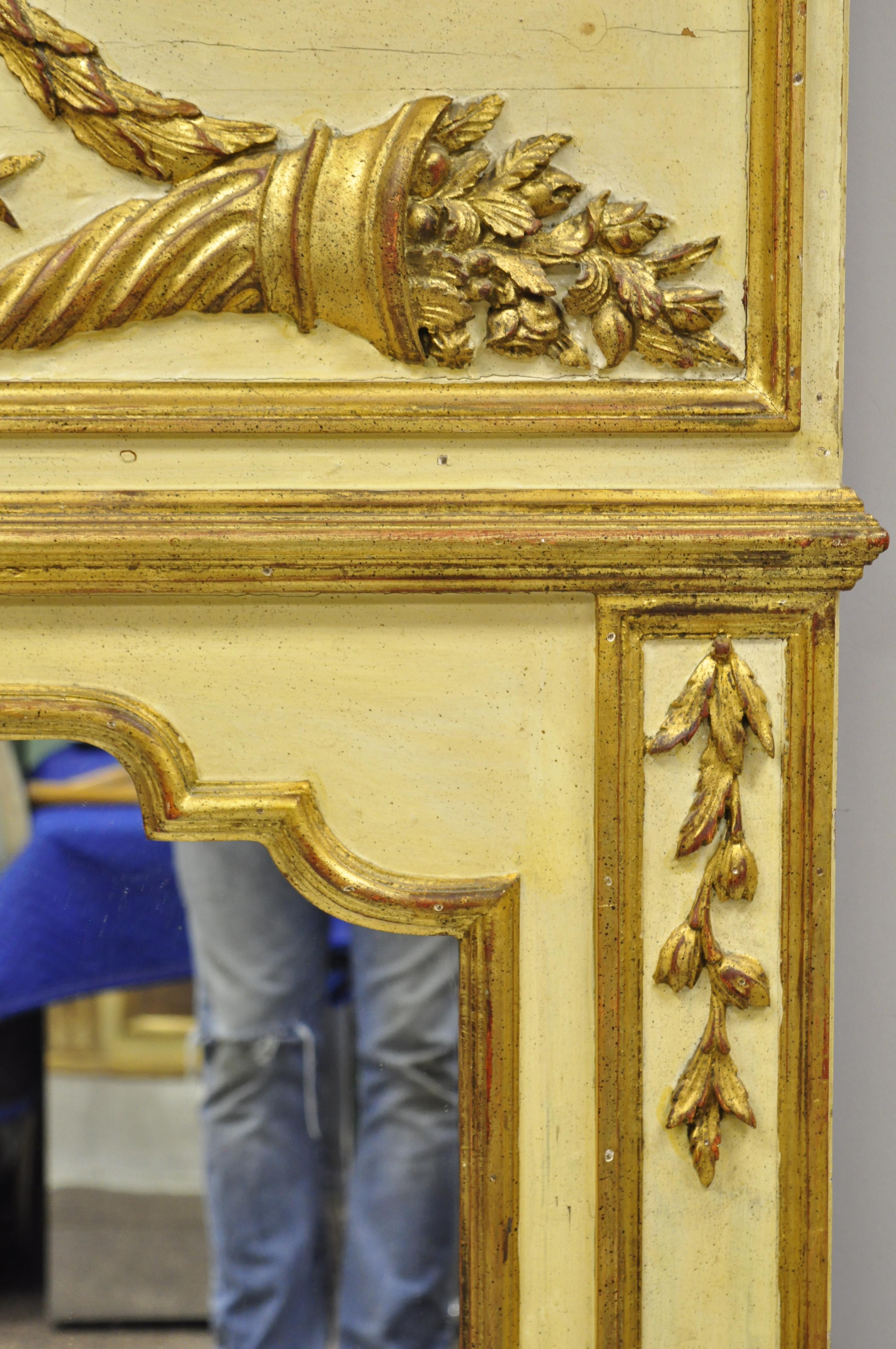 Antique Italian Neoclassical Gold Giltwood Large Trumeau Wall Mirror For Sale 2